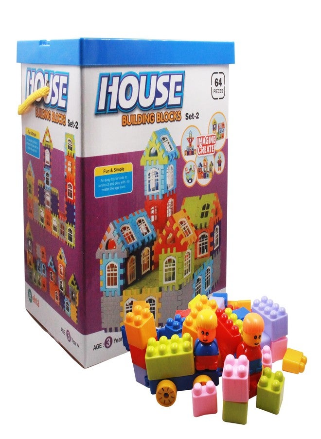 EKTA House Building Blocks with Windows Set-2, Building Blocks for Kids, Block Game for Kids (Multicolor, Big Size) - 64 Pieces - Image 1